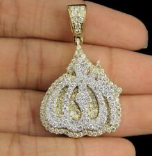 Real Yellow Gold Sterling Silver Diamond Allahu Akber Muslim Pendant Allah Charm