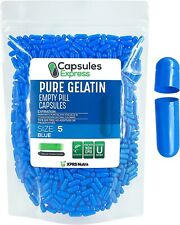 Size 5 Blue Empty Gelatin Capsules Kosher Gel Caps Gluten-Free Halal Gelcaps