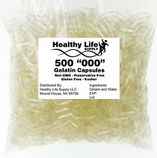 500 EMPTY GELATIN CAPSULES SIZE 000 BULK Kosher Halal 500 Empty Pill Caps #000