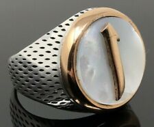 New! 925 Sterling Silver Mother of Pearl Arabic Muslim Men's Ring US Seller K46P