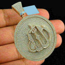 Islamic Stylish Allah Pendant - White topaz Gems 18k Real Yellow Gold Filled 
