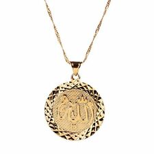 Men Allah Gold Pendant Necklace Link Chain Middle East Charm Islam Round Pendant