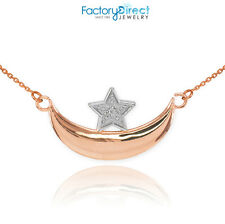 14k Rose Gold Diamond Crescent Moon and Star Islamic Necklace