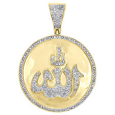 10K Yellow Gold Diamond Allah Medallion Islamic Pendant 1.7" Pave  Charm 3/4 CT.