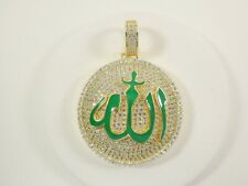 REAL 925 STERLING SILVER ALLAH MUSLIM FULL ICE STONE PENDENT