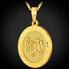 18k Yellow Gold Pendant Charm Quran Islamic Arabic Text Religious CZ Round Ladie