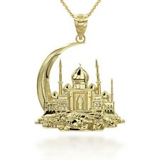 14K Solid Gold Islamic Crescent Moon Hilal Ibn Ali Mosque Pendant Necklace 
