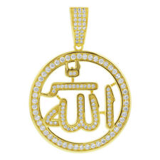 Gold Over 925 Silver CZ Studded Islamic Muslim Allah Vermeil Pendant