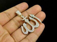 Diamond Islamic Allah Arabic Pendant Charm 1.5"Inch Men's 14K Yellow Gold Over