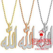 14k Gold On Real Sterling Silver Allah God Muslim Charm Pendant Chain Set Unisex