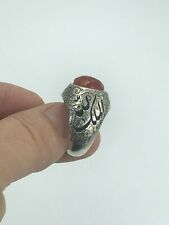 CUSTOM HANDMADE ENGRAVED MEN'S SILVER RING WITH DIAMOND CUT YEMANI AQEEQ STONE