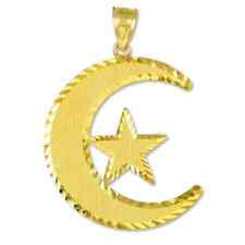 10k Solid Yellow Gold Islamic Crescent Pendant Necklace