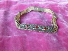 OLD VINTAGE ISLAMIC / FAR EASTERN STERLING SILVER AND BLOOD RED ENAMEL BRACELET