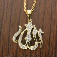 0.35 CT Diamond Allah Arabic Islamic Unisex Pendant Charm 14K Yellow Gold Finish