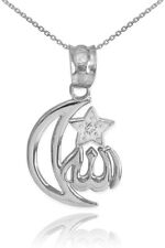 Middle Eastern Jewelry 925 Sterling Silver CZ-Accented Islamic Star and Moon