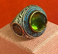 Antique Ottoman  Aquamarine & Turquoise Ring Men Sterling Silver 925 
