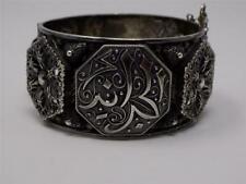 Silver Arabic Islamic Moroccan Caligraphy Hinged Filigree Bangle Bracelet