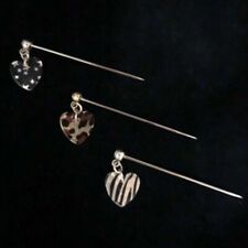 Lot 3 Hijab Pins, Black Stars, Gold Leopard & Silver Zebra Print Hearts, Islamic