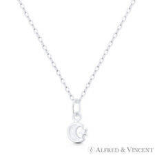 Tiny Crescent Moon Star Astrological .925 Sterling Silver Celestial Body Pendant