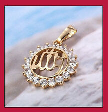 Islamic Stylish White topaz Gems 18k Real Yellow Gold Filled Allah Pendant