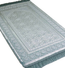 Turkish Islamic Velvet Prayer Rug Sajadah Floral Stamp Luxury Plush Light Blue