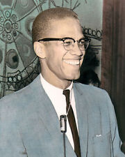 MALCOLM X 1964 AFRICAN AMERICAN MUSLIM MINISTER 8x10" HAND COLOR TINTED PHOTO