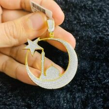 Genuine Diamond 0.75 Cwt. Islamic Crescent Moon and Star Charm Pendant Chain Set