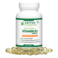 Zaytun Vitamins Halal Vitamin D3 5000IU 180 Softgels Supports Bone Health, Halal