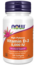NOW Foods VITAMIN D-3 5000 IU, 120 Softgels 125 mcg 625% DV Immune Support