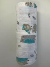 NWT ADEN + ANAIS 47" x 47" ONE PIECE COTTON MUSLIM CLASSIC SWADDLE OWLS MULTI