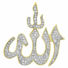 10K Yellow Gold Fn Diamond Islamic Allah Arabic Pendant 0.95" Mini Charm 1.10 CT