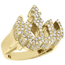10K Yellow Gold Mens Diamond 3D Allah Pinky Ring Islamic Arabic Design 1.50 CT.