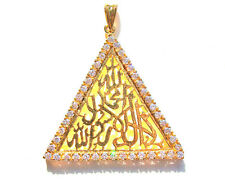 Islamic Pendant:Triangle SHAHADA -Sterling Silver Gold Plated w/ Zircon Stoner