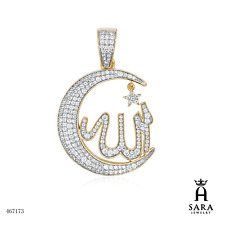 925Sterling Silver Rhodium/14K Gold Plated Allah Crescent Muslim/Islamic Pendant