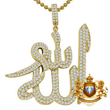 Real Yellow Gold Sterling Silver Allah God Muslim Islamic Pendent Charm + Chain 