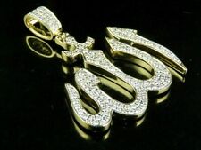 14K Yellow Gold Over Diamond Islamic Allah Arabic Pendant Charm 1.5"Inch Men