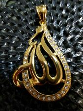 18K Yellow Gold Plated Clear Rhinestone Arabic Muslim Allah Big Pendant 