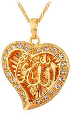 U7 18K Gold Plated Vintage Muslim Jewelry Islamic Heart Allah Pendant Necklace