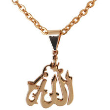 Small Engraved Gold Pt Allah Necklace Islamic Muslim Chain Quran Gift Arabic Art