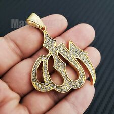 HIP HOP RAPPER ICED STAINLESS STEEL GOLD TONE MUSLIM ALLAH CHARM PENDANT S-09