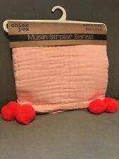 Chick Pea Muslim Stroller Blanket Light Pink With Pompom Baby Girl Cotton New