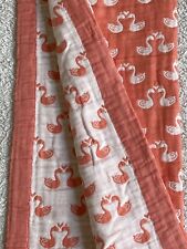 NEW Angel Dear Coral Swan Jaquard Muslim Blanket 46”x38” 100% Cotton