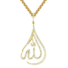 10K White Gold Finish Diamond Islamic Allah Arabic Pendant Pave Charm 1.50CT
