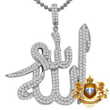 10K White Gold On Sterling Silver Allah God Muslim Islamic Pendent Charm +Chain 