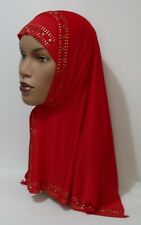 One piece Kuwaiti Mona Rhinestone Hijab Headcover Muslim Wrap RED  Abaya