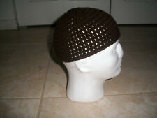 DARK BROWN Adult Handmade Crochet Muslim Koofi Kufi Hat Cap Islamic Beanie Biker