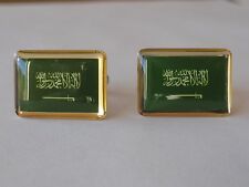 Saudi Arabia Flag Cufflinks--Arabic Islamic Muslim Middle Eastern Arabian Gulf