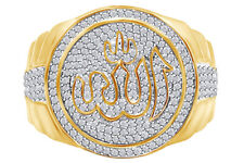 Men's 10K Yellow Gold Islamic Allah Natural Diamond Pinky Presidential Ring 1 ct