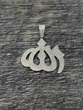 MEN WOMEN 925 STERLING SILVER LAB DIAMOND BLING MUSLIM ALLAH CHARM PENDANT