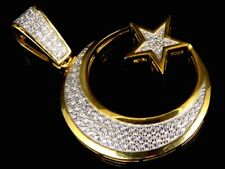 Mens Yellow Gold Sterling Silver Lab Diamond Unique Islamic Religious Pendant
